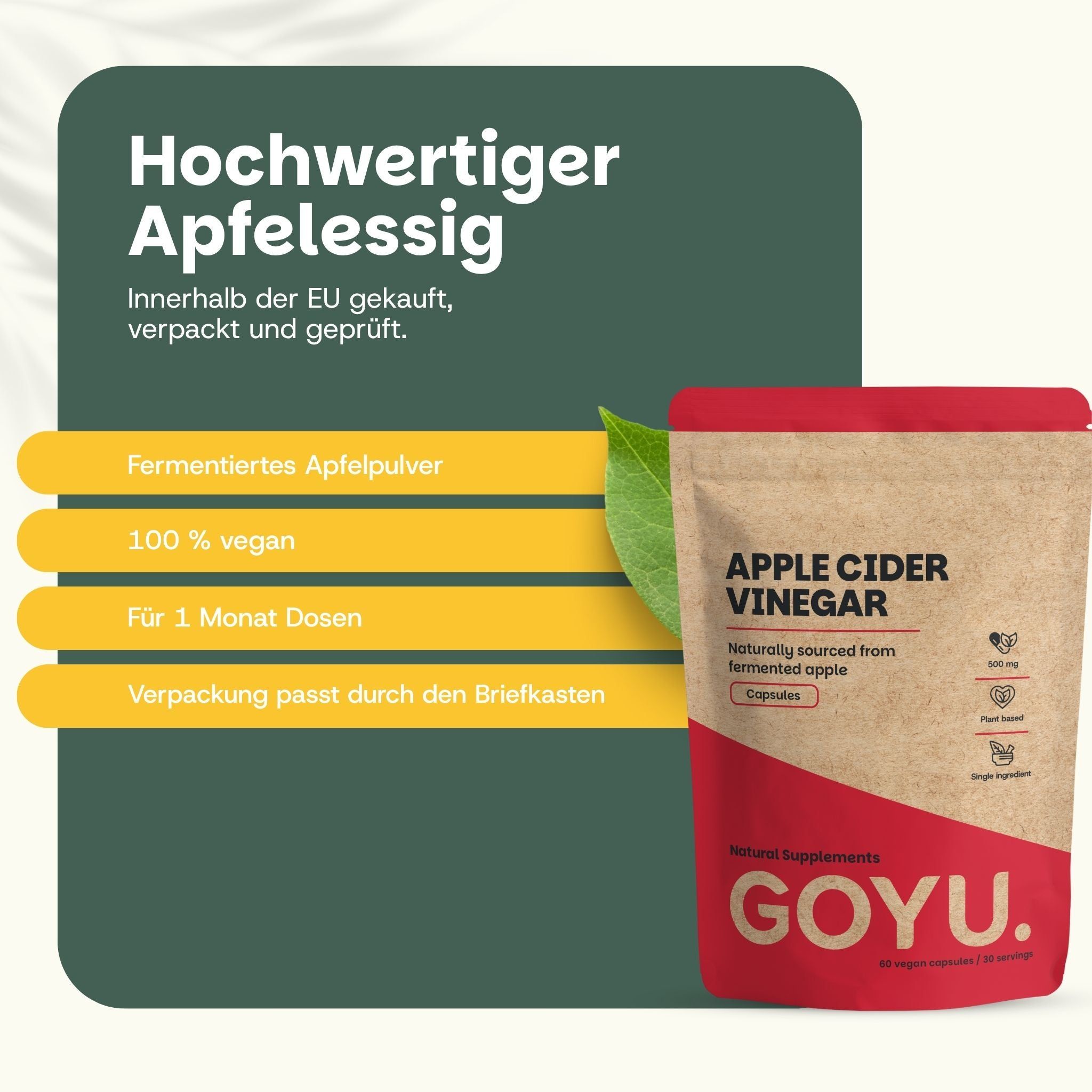 Warum Apfelessig? Natürlich fermentiert, sanft zu den Zähnen, praktisch in Kapselform.