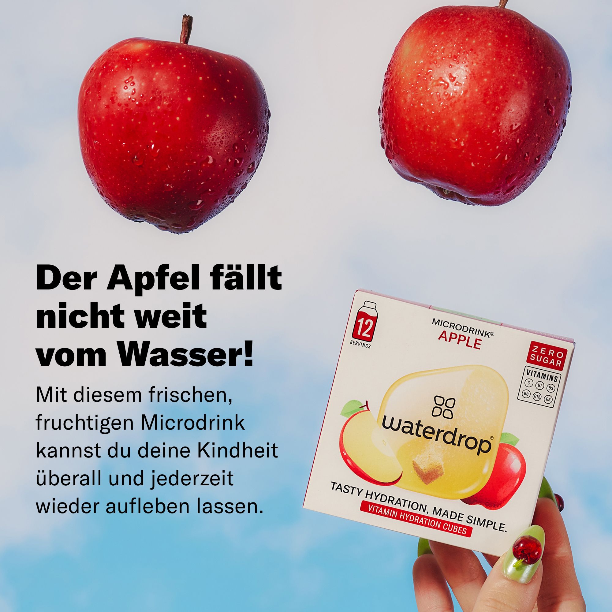 waterdrop® Apfel-Trio – 36 Würfel mit Vitaminen – Sorte: APPLE – fruchtig, vegan & zuckerfrei