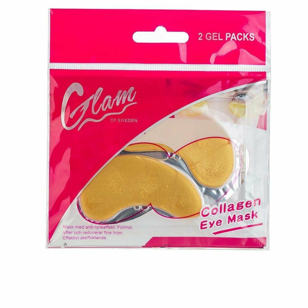 Rosa Verpackung mit zwei goldenen Augenmasken. Aufschrift: Glam of Sweden, Collagen Eye Mask. Enthält 2 Gel Packs.