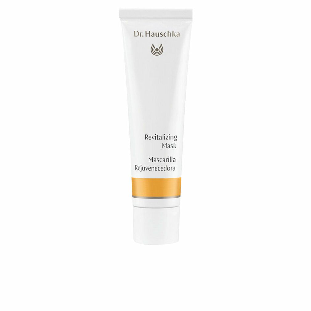 Weiße Tube mit Aufschrift 'Dr. Hauschka Revitalizing Mask'. Unterhalb 'Mascarilla Rejuvenecedora'.