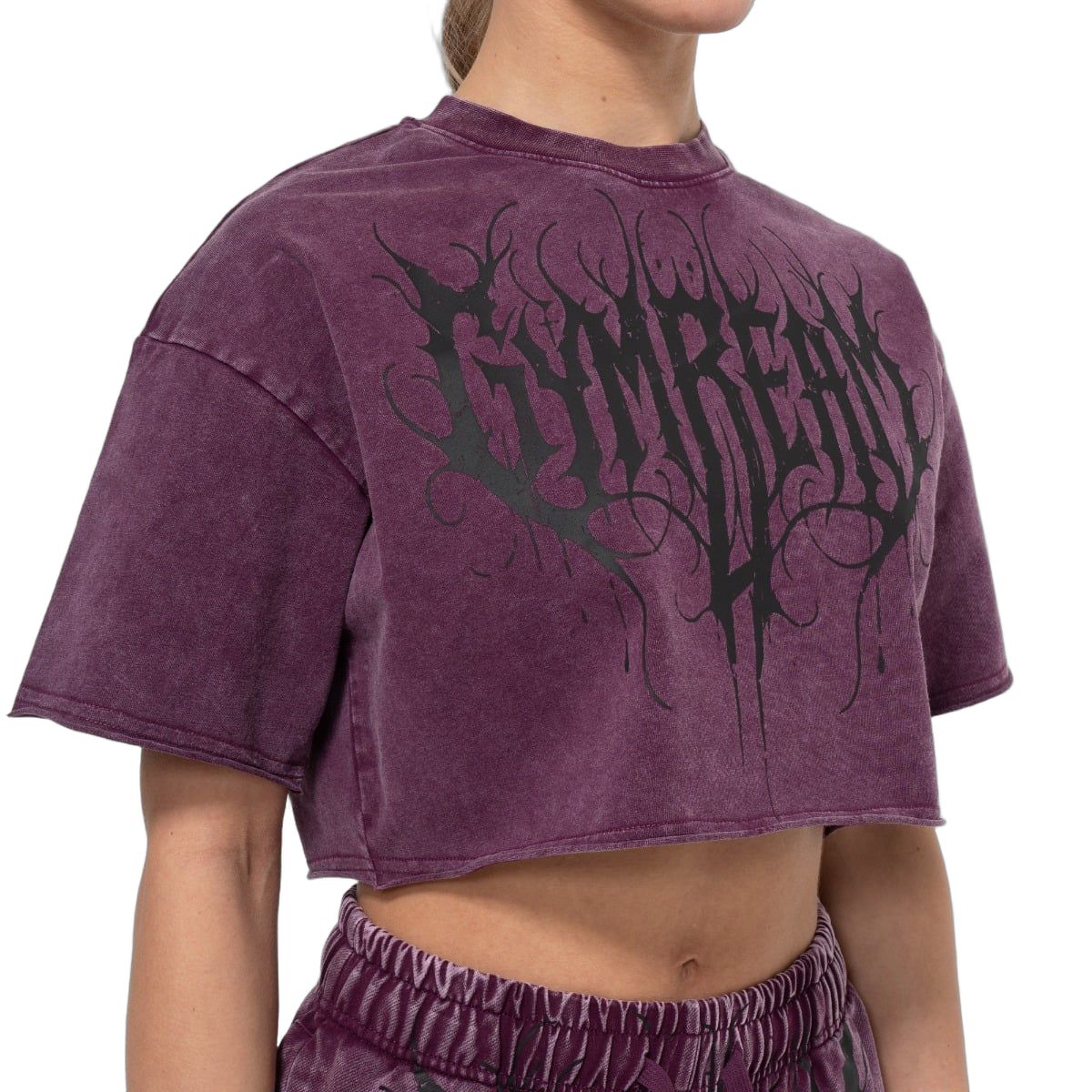 GymBeam T-Shirt Damen Cropped Oversized mit Rundhalsausschnitt Raisin