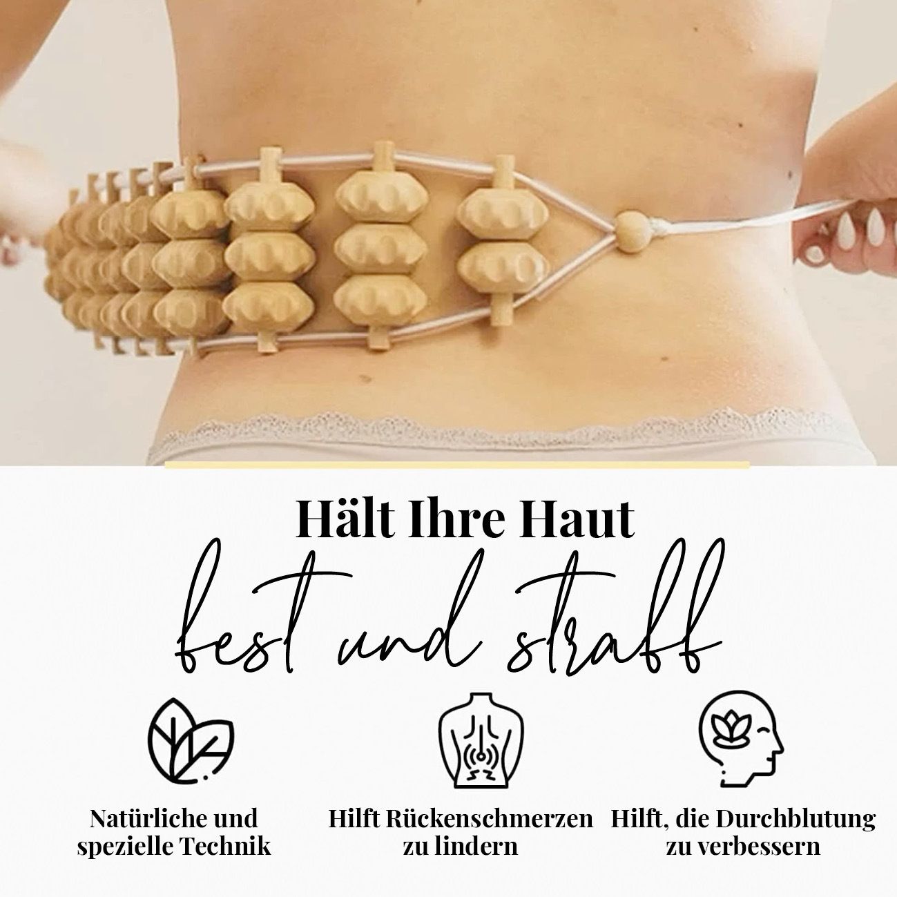tuuli Massagegerät Rücken Massageroller Rückenmassagegerät mit Grif Roller aus Holz