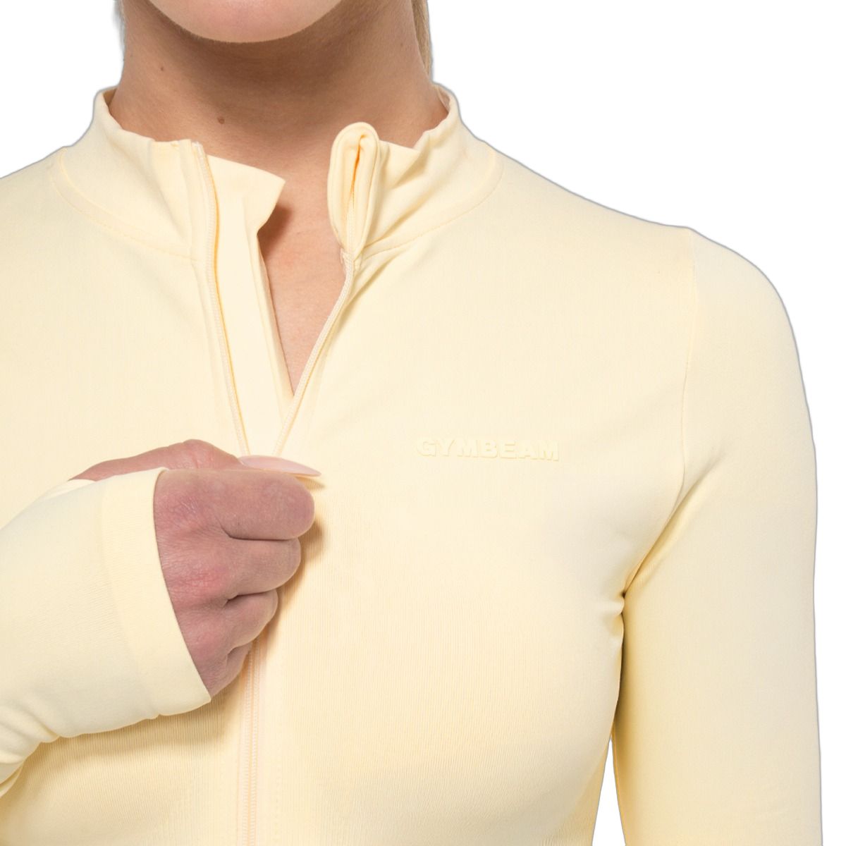 GymBeam Sport-Top Damen Slim-Fit Langarm mit Kragen Butter Yellow