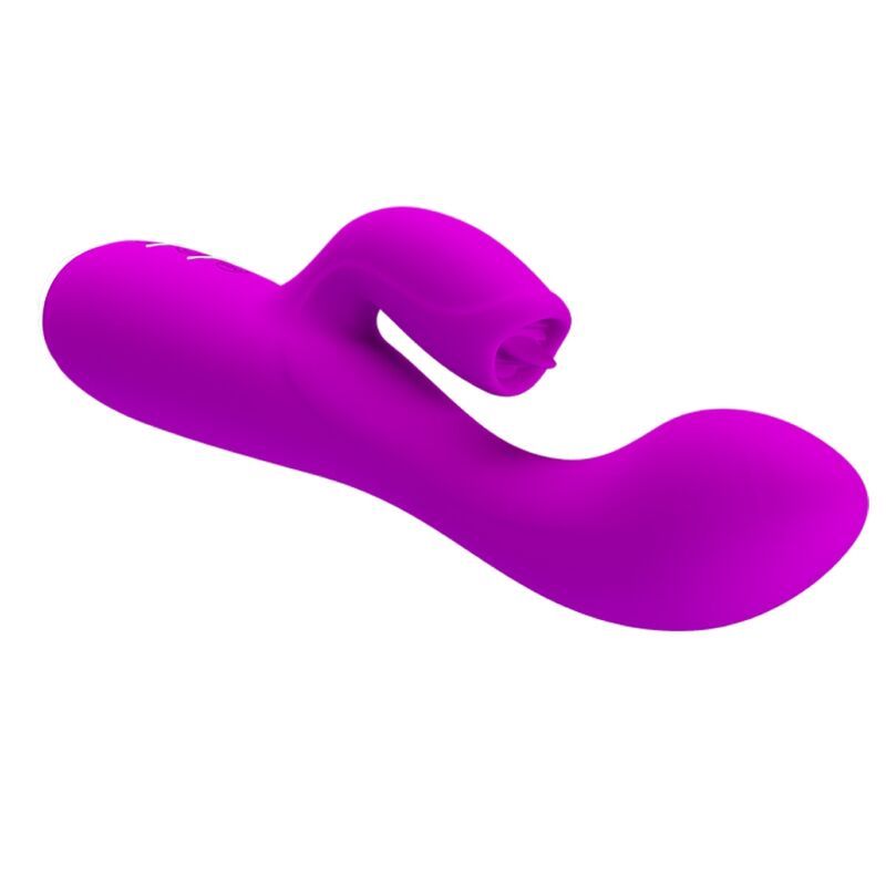 Lila Vibrator mit Kaninchenohren-Design. Glatte Oberfläche. Auf weißem Hintergrund.
