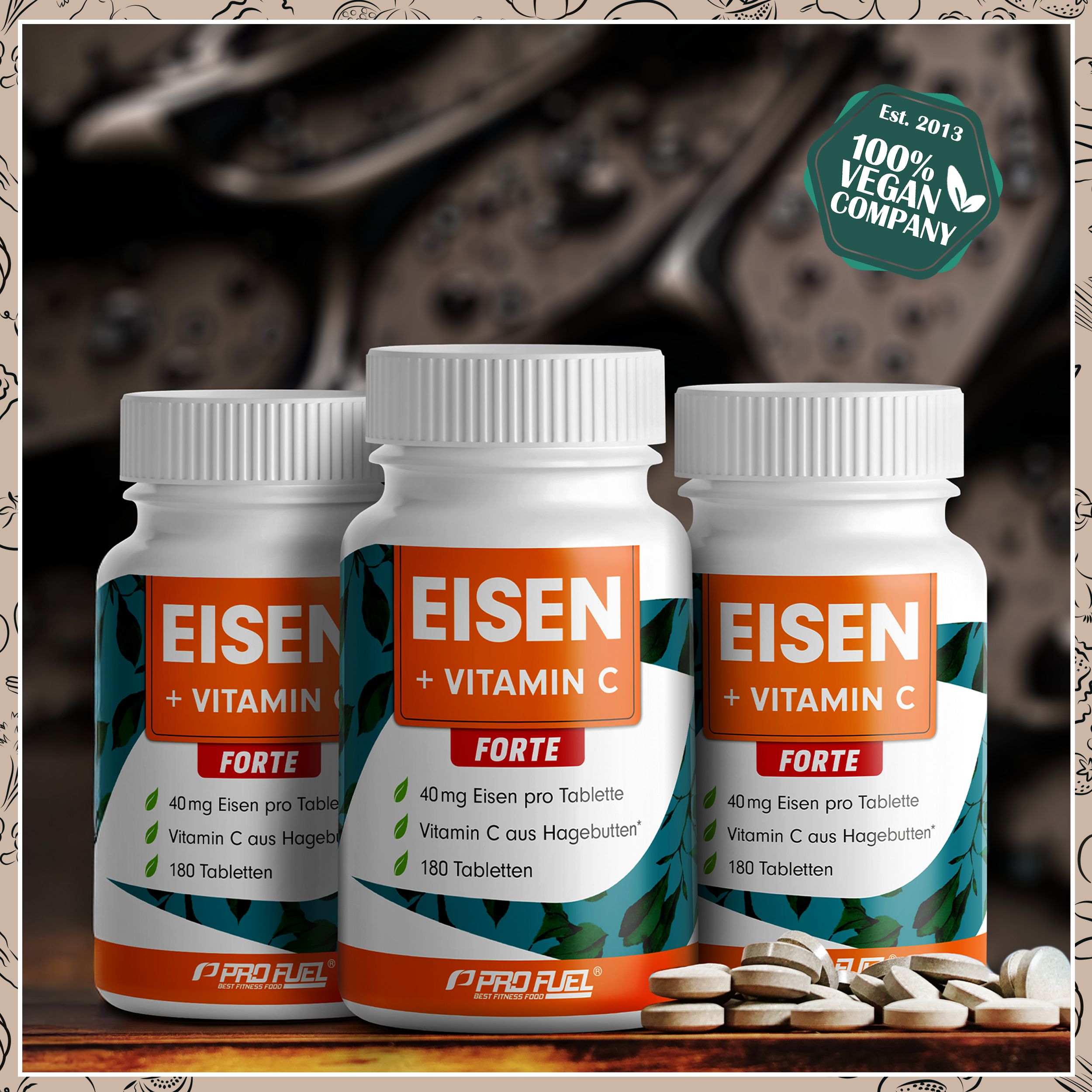 ProFuel - EISEN Tabletten mit natürlichem Vitamin C, 40mg Eisen & 40mg Vitamin C - 540 Kapseln