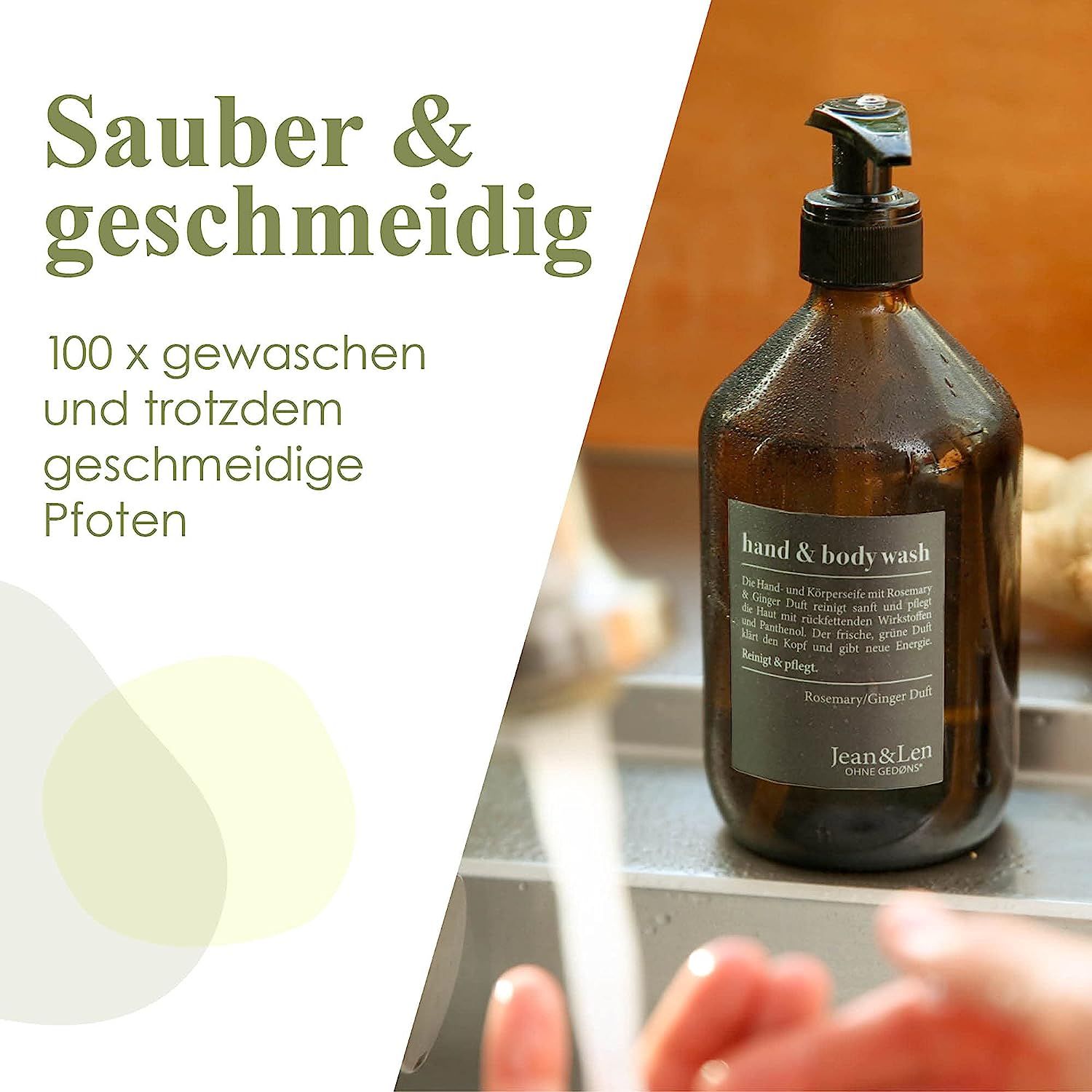 Jean & Len Hand & Body Wash Rosemary und Ginger, reinigt und pflegt die Haut