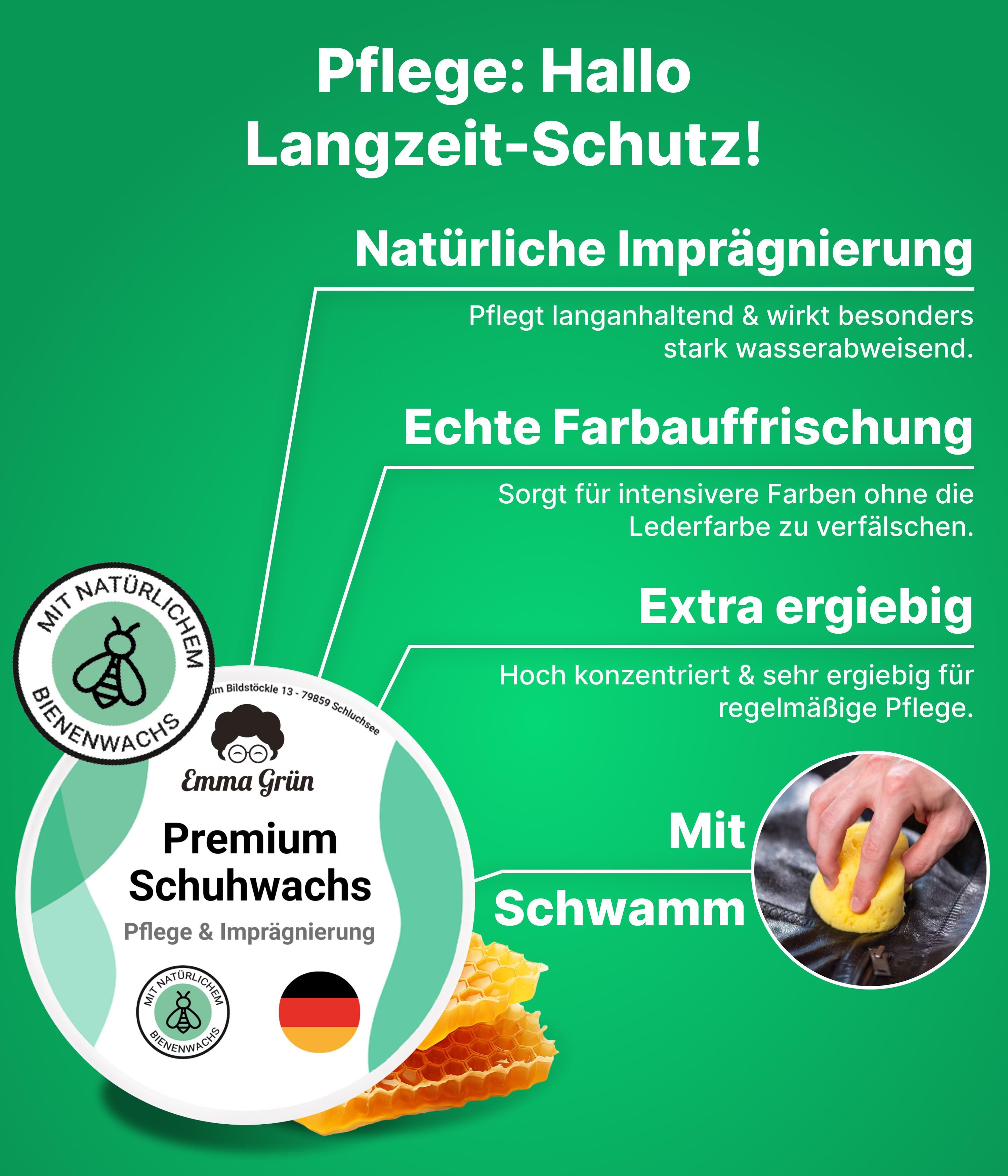 Emma Grün® Sneaker-Reinigungsset mit Putzmittel & Premium Schuhwachs inkl. Schwamm & Schuhbürste
