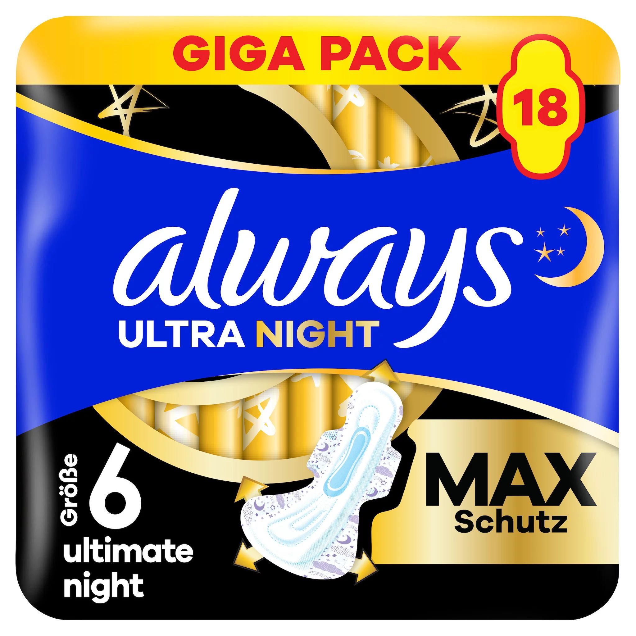 always Binde Ultimate Night - Max Protection mit Flügeln Gigapack 18 Damenbinden St