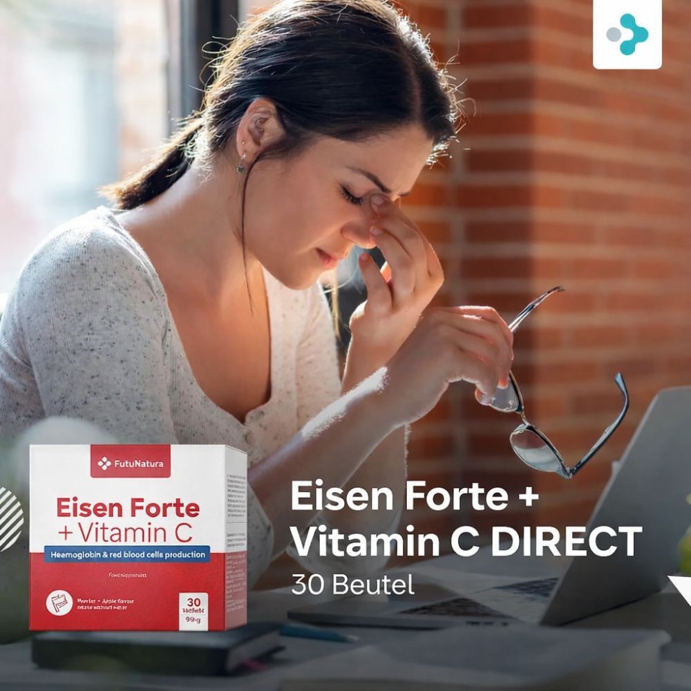 FutuNatura Eisen Forte + Vitamin C Packung mit Einzelbeutel.