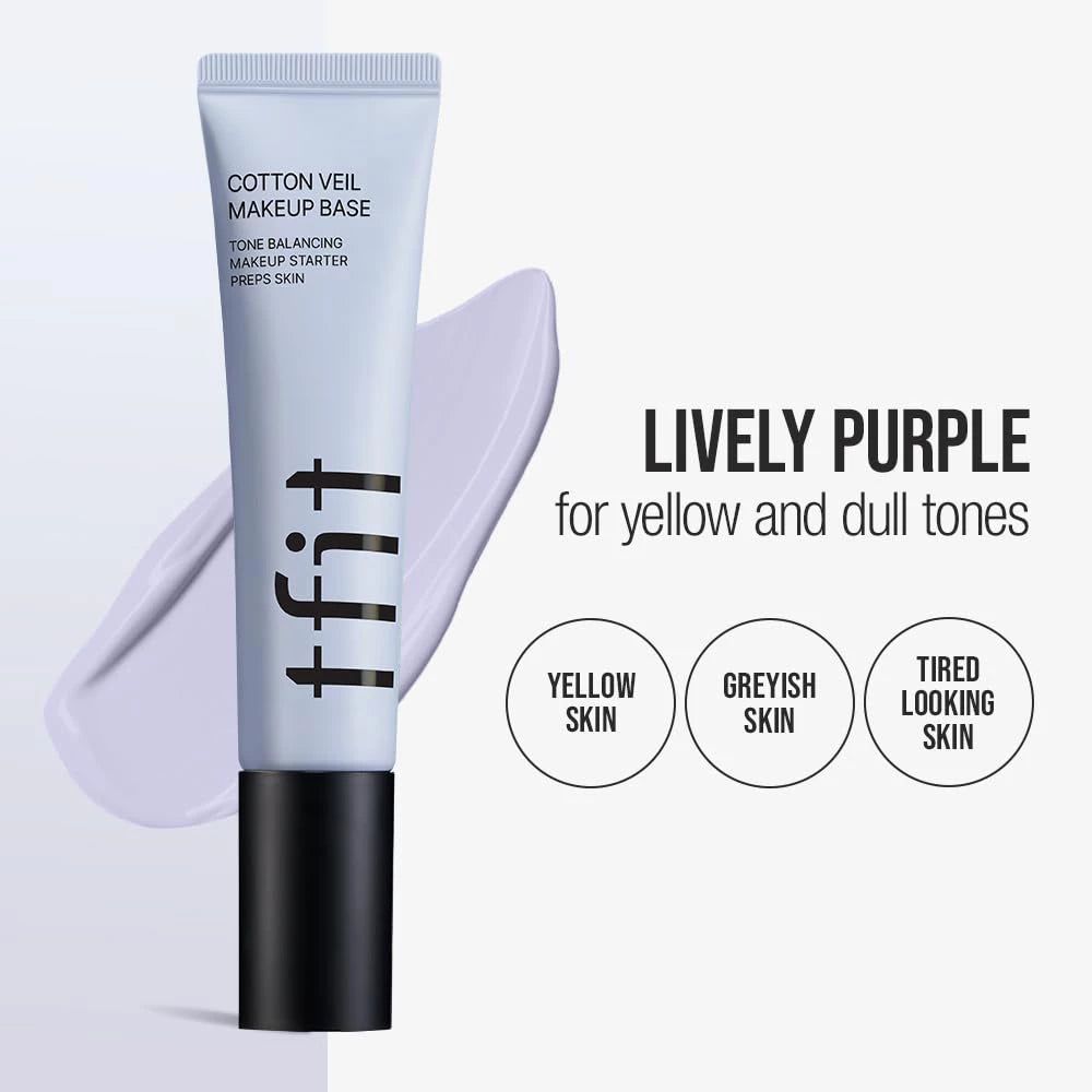TFIT Cotton Veil Makeup Base, Lively Purple. For yellow and dull tones.