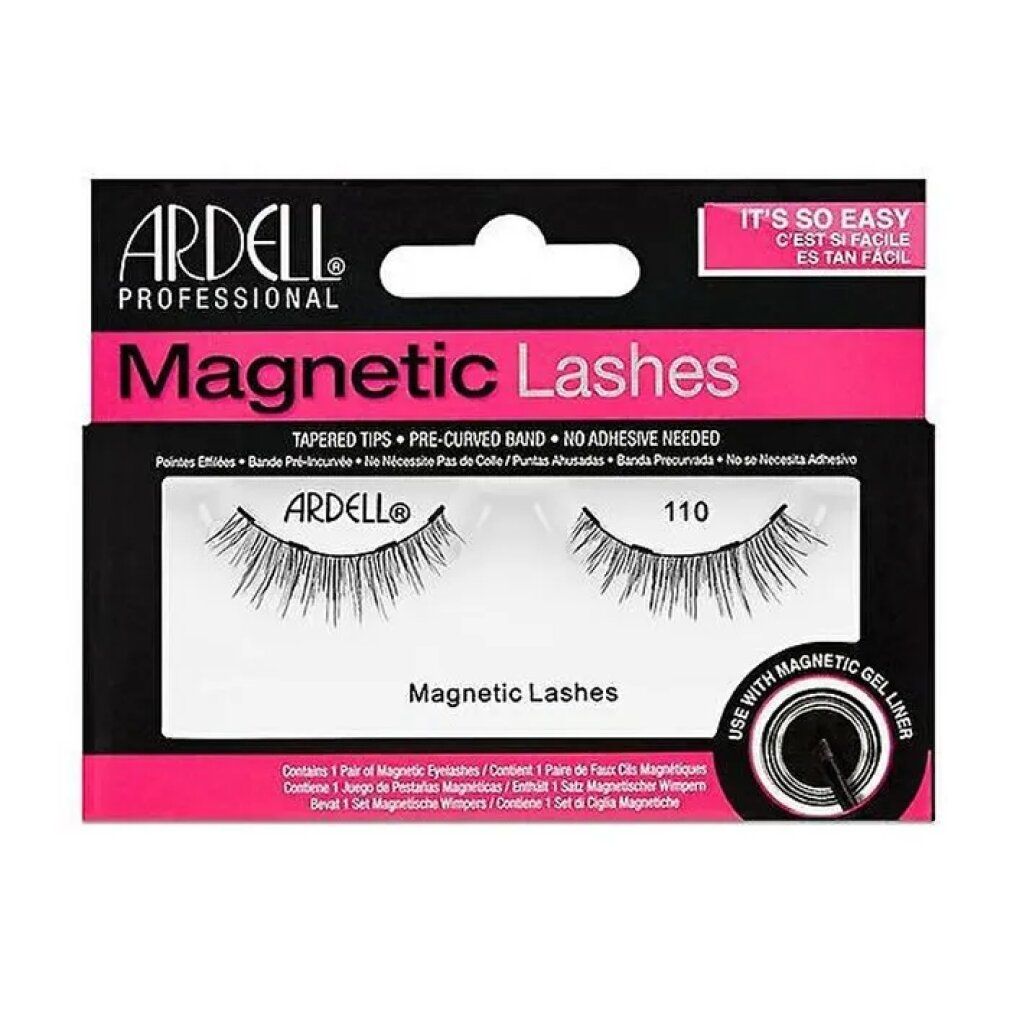 Ardell Magnetic Lashes 110 in Verpackung. Schwarze Wimpern mit magnetischem Band. Aufschrift: Magnetic Lashes.