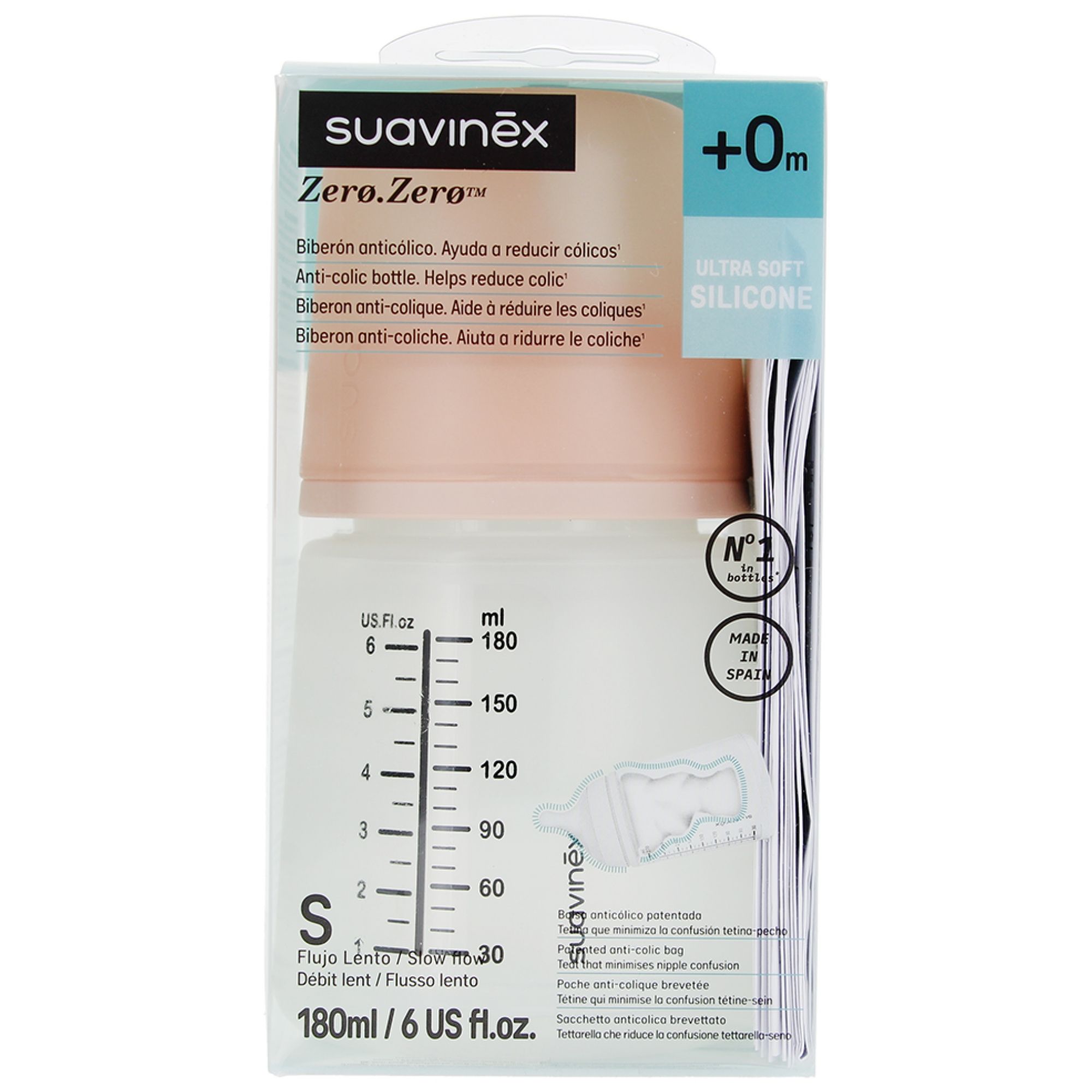 Suavinex Care Zero.Zero Slow Flow Anti-Colic Flasche 0 Monate und Mehr 14,5x8x7,7 cm