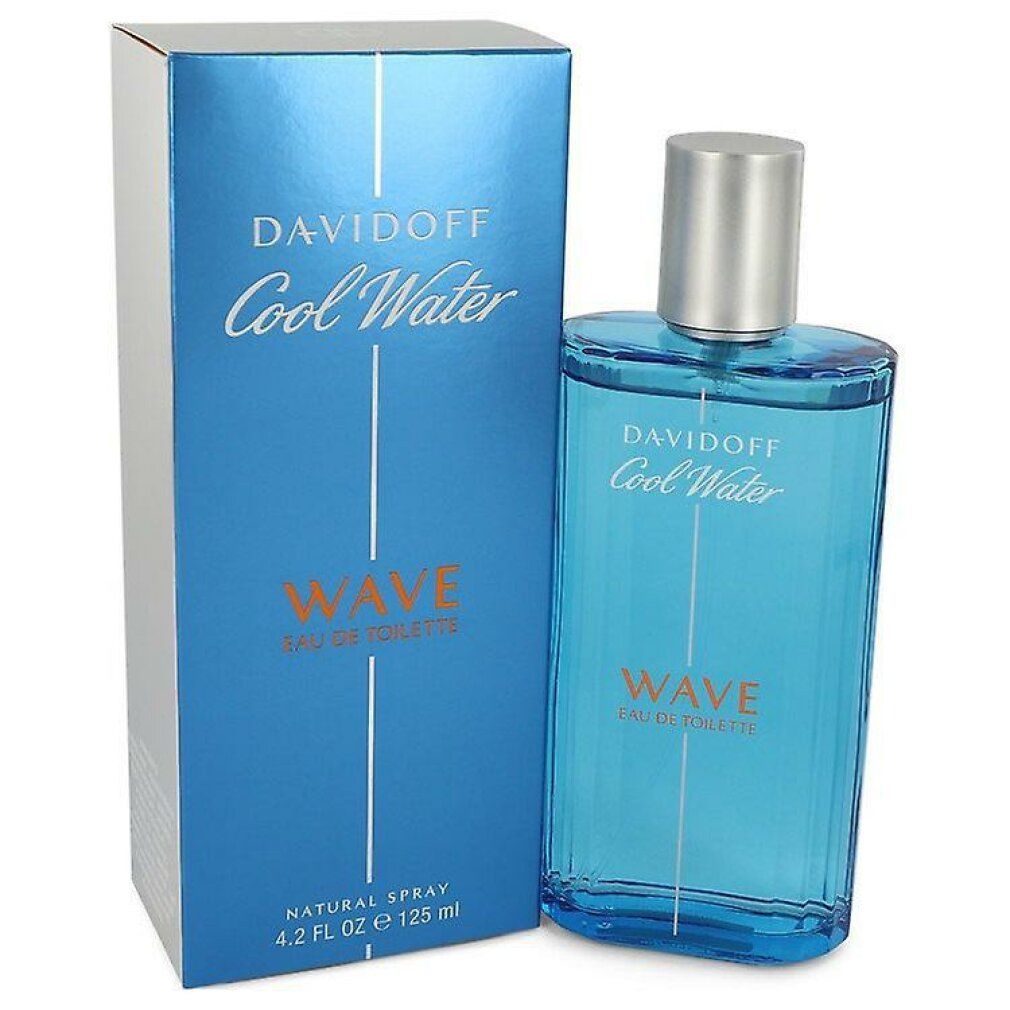 Eau de Toilette Flasche und Verpackung. Aufschrift: Davidoff Cool Water, Wave Eau de Toilette, Natural Spray, 4.2 FL OZ 125 ml.