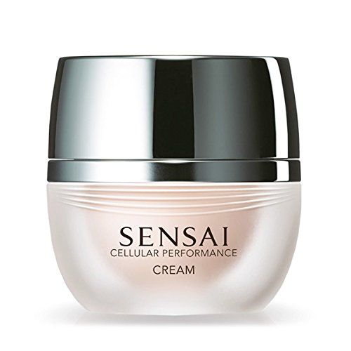 Creme-Glas mit silbernem Deckel. Aufschrift: SENSAI CELLULAR PERFORMANCE CREAM.  Behälter aus mattiertem Glas.