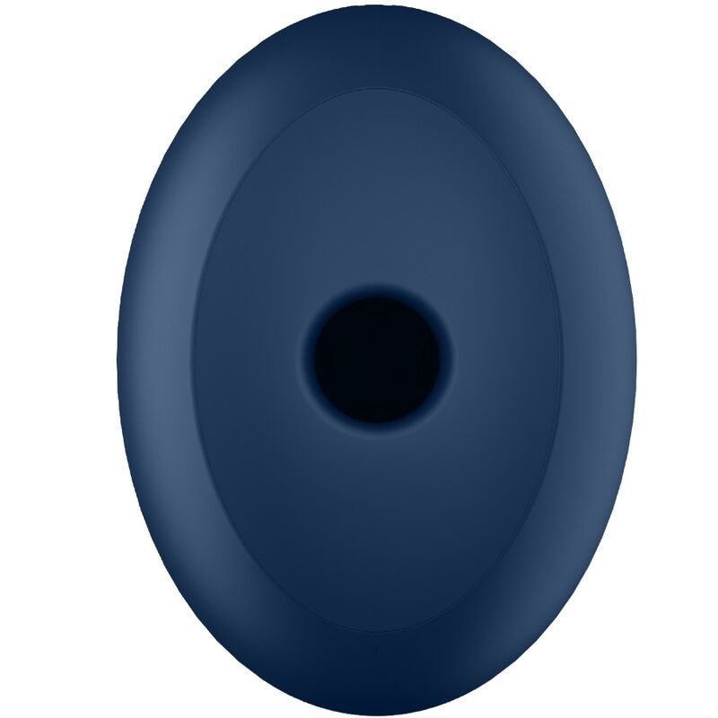 Blaues, ovales Gerät mit einer Öffnung. Glatte Oberfläche. Abgerundete Form. Intimes Wellness-Produkt.