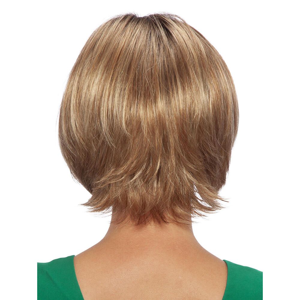 Perücke MAILAND von DELUXE. Blond-braune Bob-Frisur. Frau mit Perücke, Rückansicht.