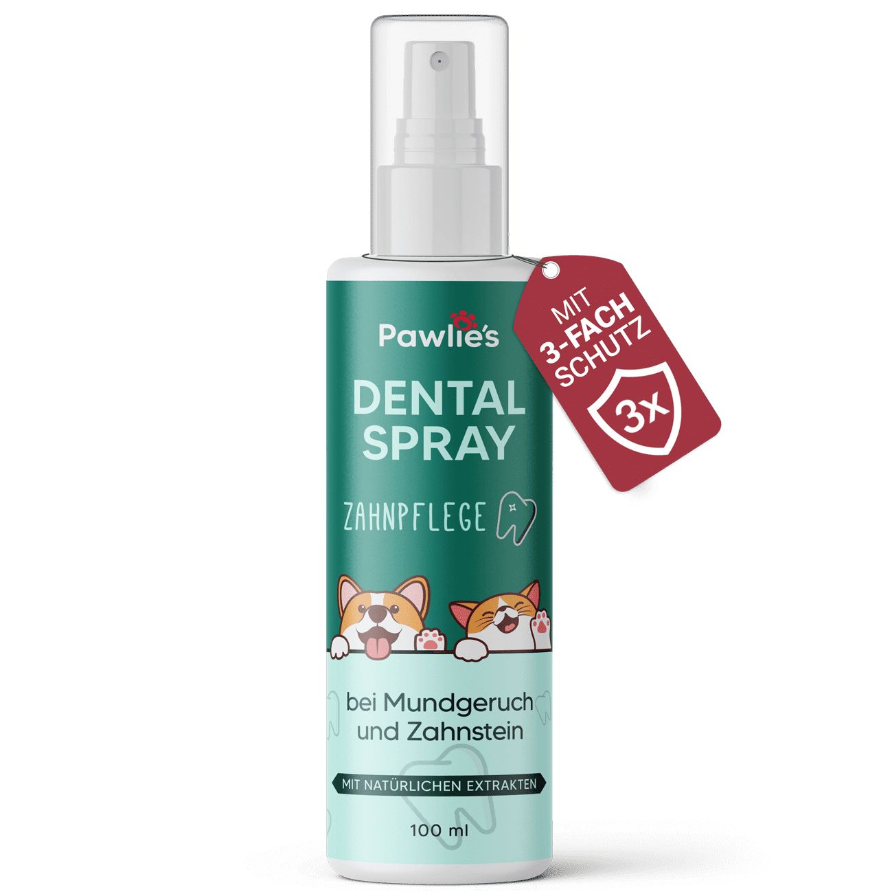 Pawlie's Dental Spray Flasche mit 3-fach Schutz Siegel.