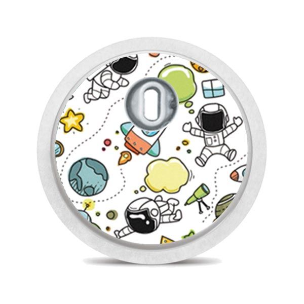 Runder Aufkleber mit blauem Hintergrund und weißem WLAN-Symbol. Mit Loch in der Mitte.