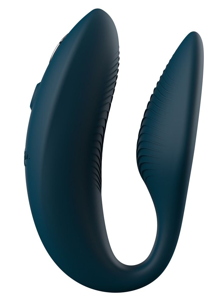 Dunkelgrünes We-Vibe Sync2-Produkt. U-förmiges Design mit geriffelter Oberfläche. Oberseite mit Knöpfen.