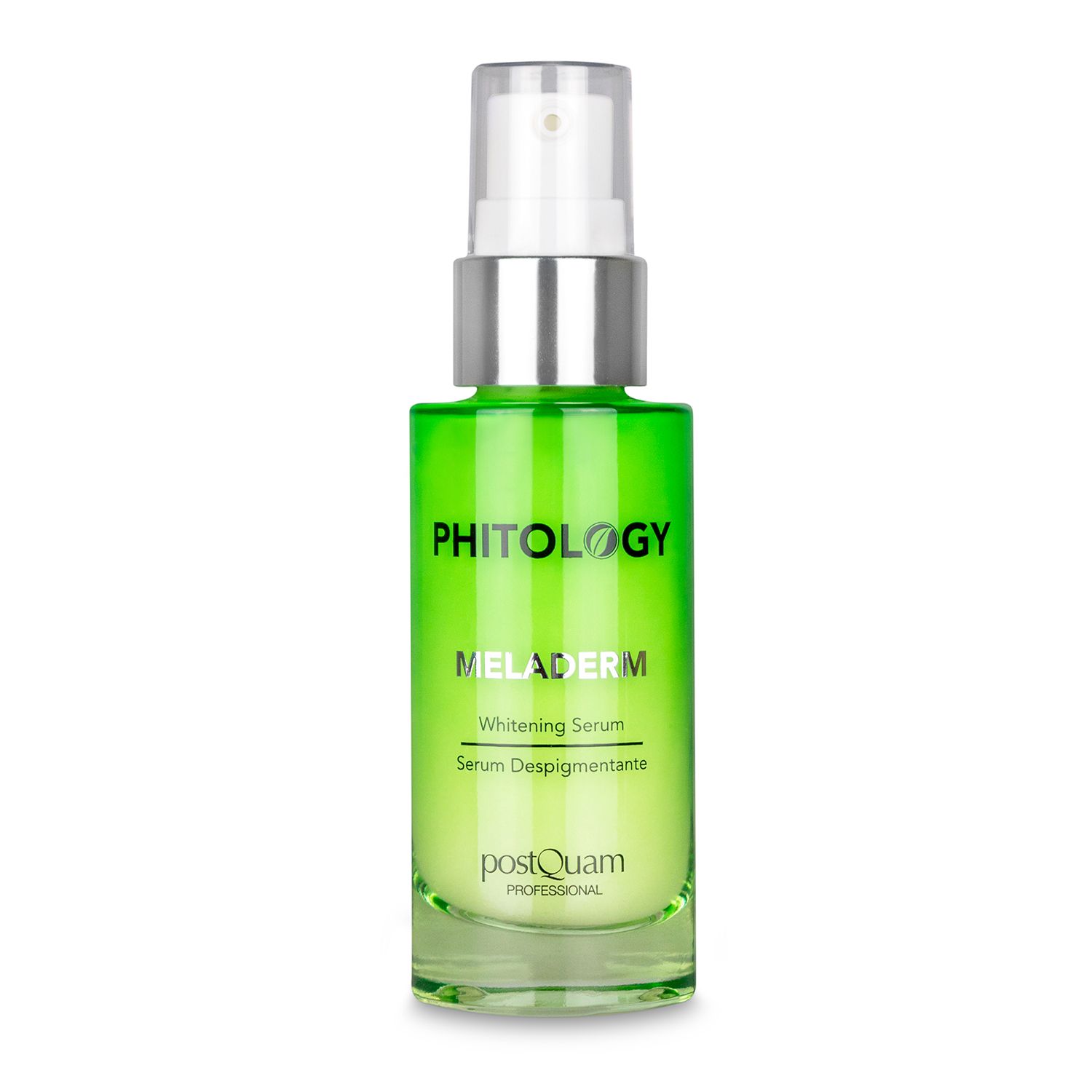 Serumflasche. Aufschrift: PHITOLOGY, MELADERM, Whitening Serum, Serum Despigmentante. Marke: PostQuam.