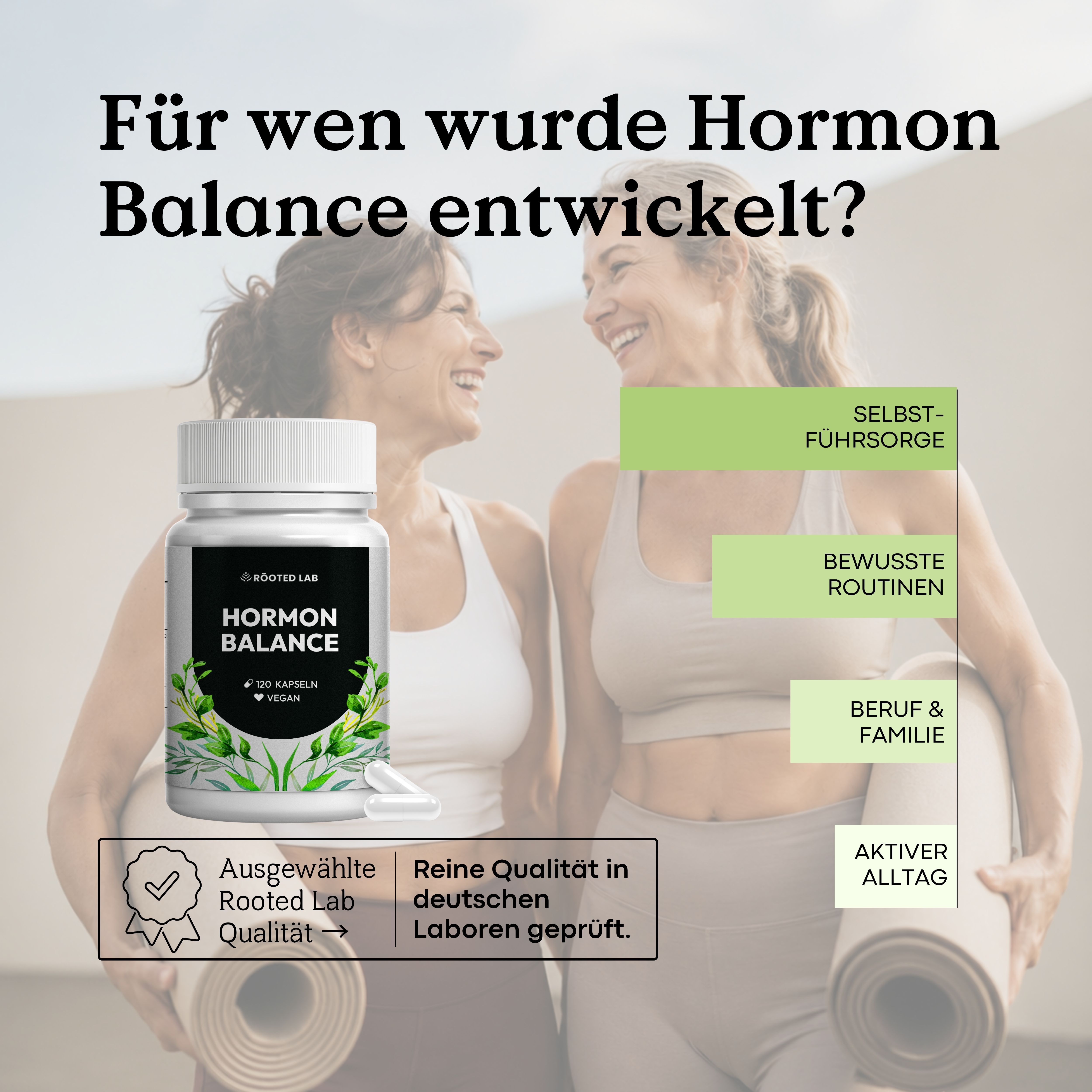 Vergleich: Hormon Balance mit Siegeln vs. andere Marken mit Kreuzen. Enthält 120 Kapseln.