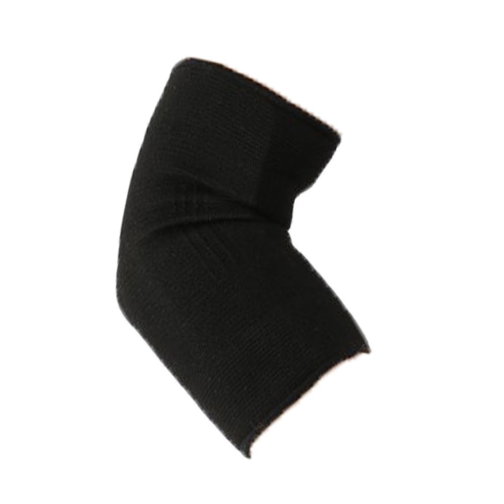 Ellbogenbandage aus schwarzem Polyester. Geformt für das Ellbogengelenk.
