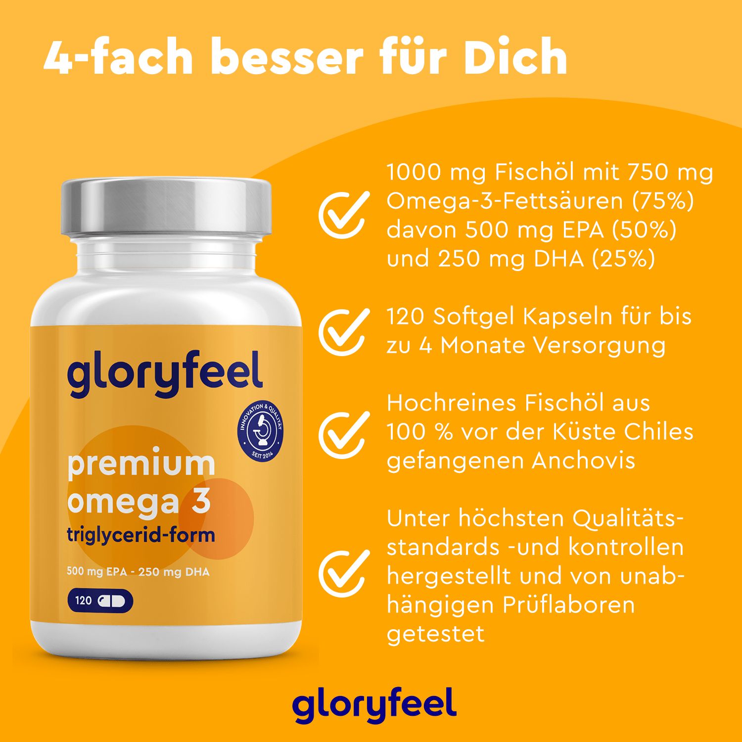 gloryfeel® Premium Omega 3 Fischöl Kapseln