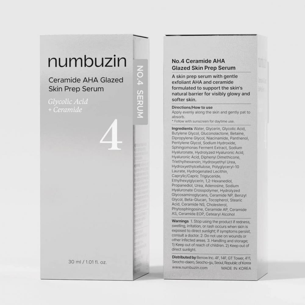 Numbuzin Ceramide AHA Glazed Skin Prep Serum Verpackung mit Glykolsäure und Ceramid.