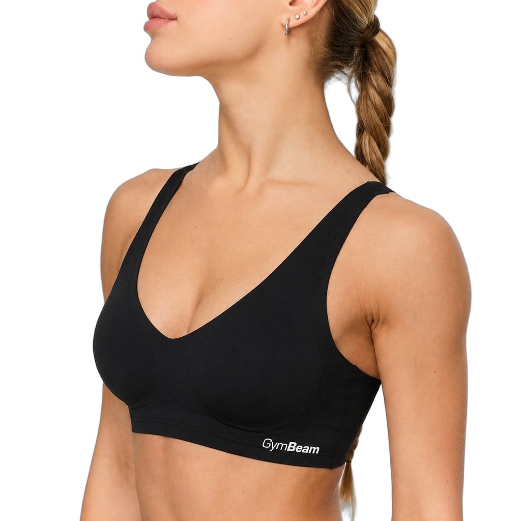 GymBeam Sport-BH nahtlos mit breiten Trägern und Reißverschluss hinten Black