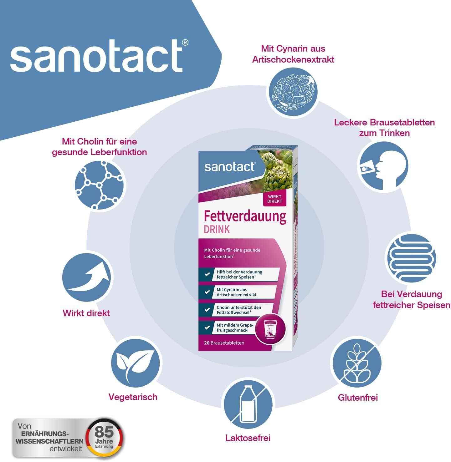 sanotact Fettverdauung Drink (12 x 20 Brausetabletten) • Artischocke mit Cholin für Fettstoffwechsel