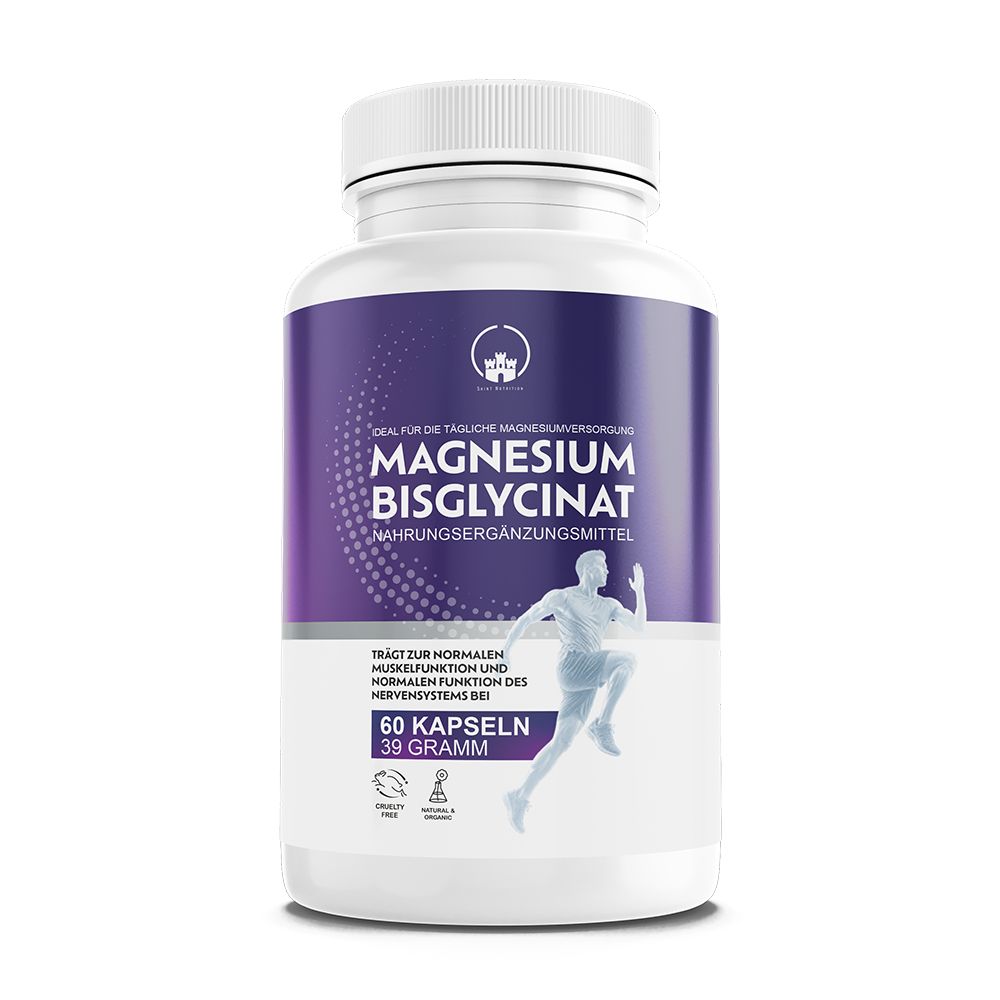 Saint Nutrition® Magnesium Bisglycinat Kapseln 1400mg | Vegan - Hochdosiert Glycinat 60 St