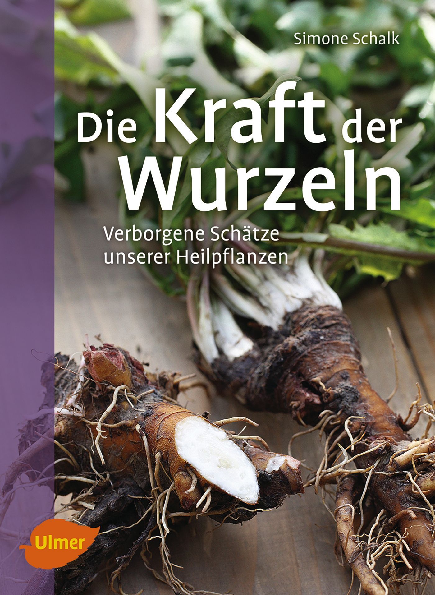 Buchcover: "Die Kraft der Wurzeln". Titel in Großbuchstaben. Wurzeln und Blätter im Hintergrund. Autor: Simone Schalk. Verlag: Ulmer.