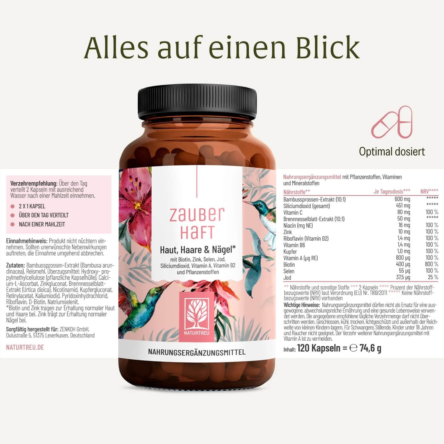Naturtreu Zauber Haft Haut, Haare & Nägel: Übersicht der Inhaltsstoffe und Nährwerte.