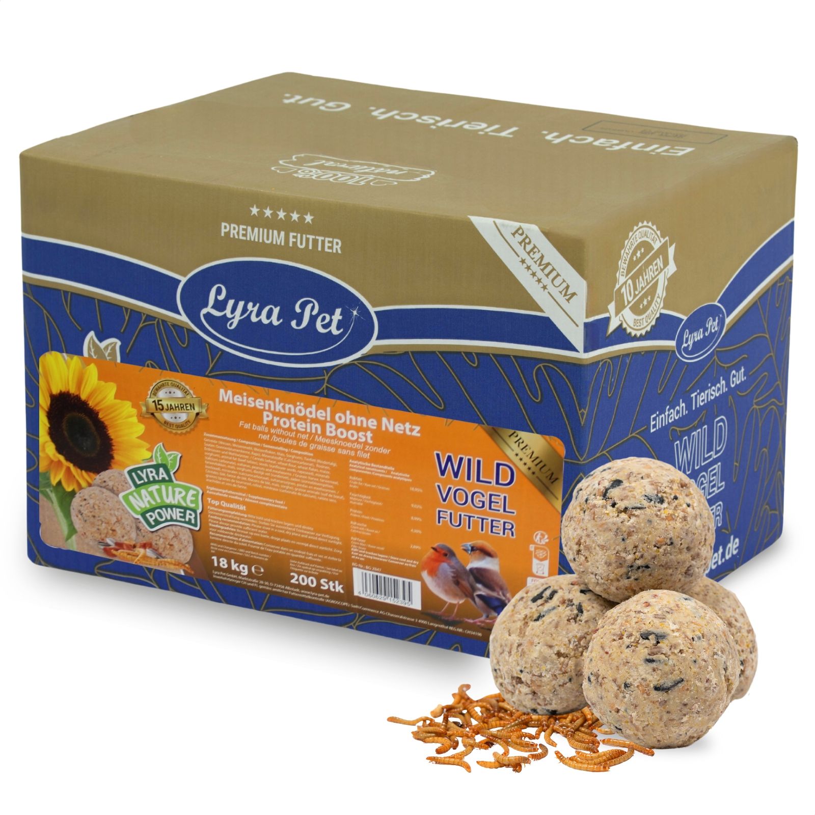 Lyra Pet® Meisenknödel Protein Boost mit Mehlwürmern ohne Netz à 90 g 18 kg Futter
