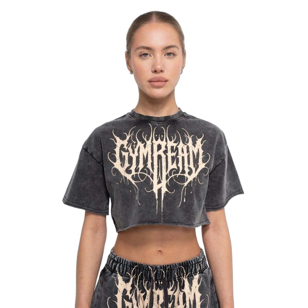 GymBeam T-Shirt Damen Cropped Oversized mit Rundhalsausschnitt Charcoal 1 St