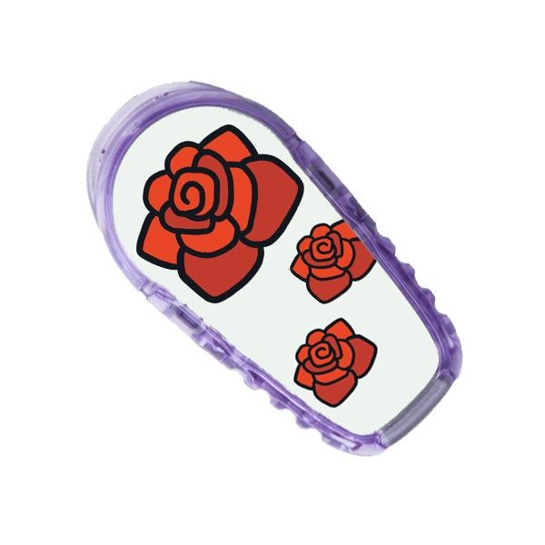 Aufkleber mit drei Rosen. Lila Umrandung.