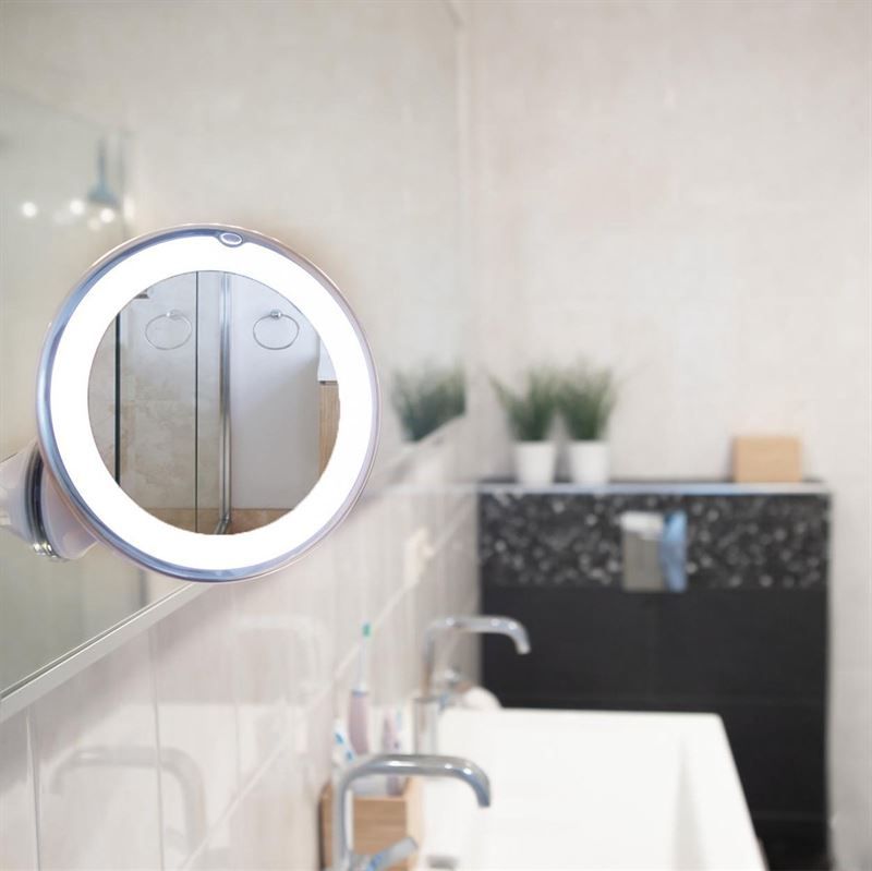 UNIQ Runder Spiegel mit LED-Licht und Saugnapf x10 Vergrößerungsspiegel - Weiß
