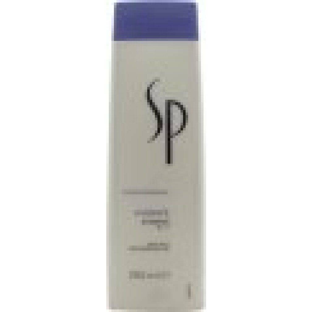 Weisses Shampoo-Flakon mit blauem Deckel. Aufschrift: SP, Hydrate Shampoo. Für trockenes Haar.