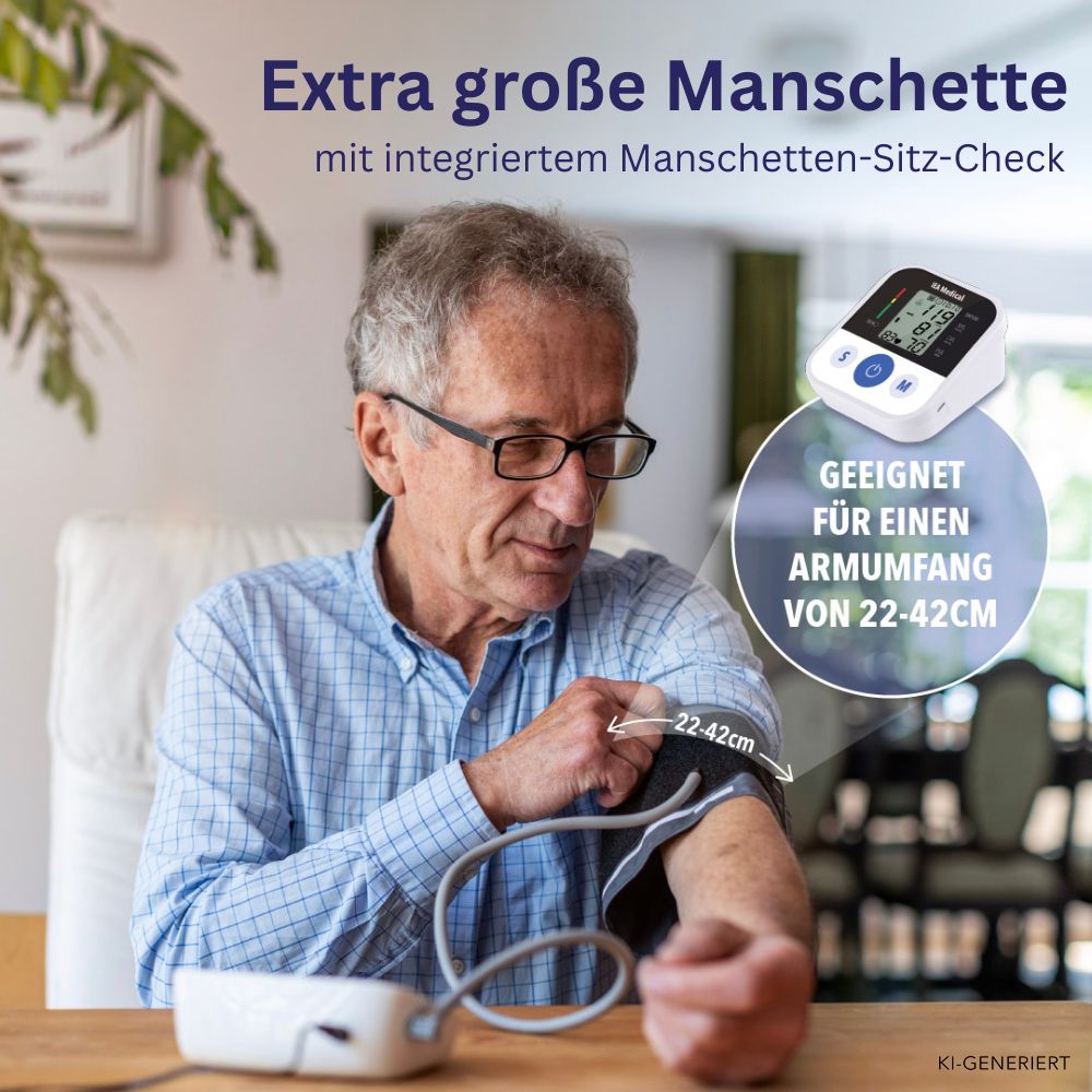 IEA Medical Blutdruckmessgerät mit Manschette, Blutdruck-Pass und Gratis-Hinweis.