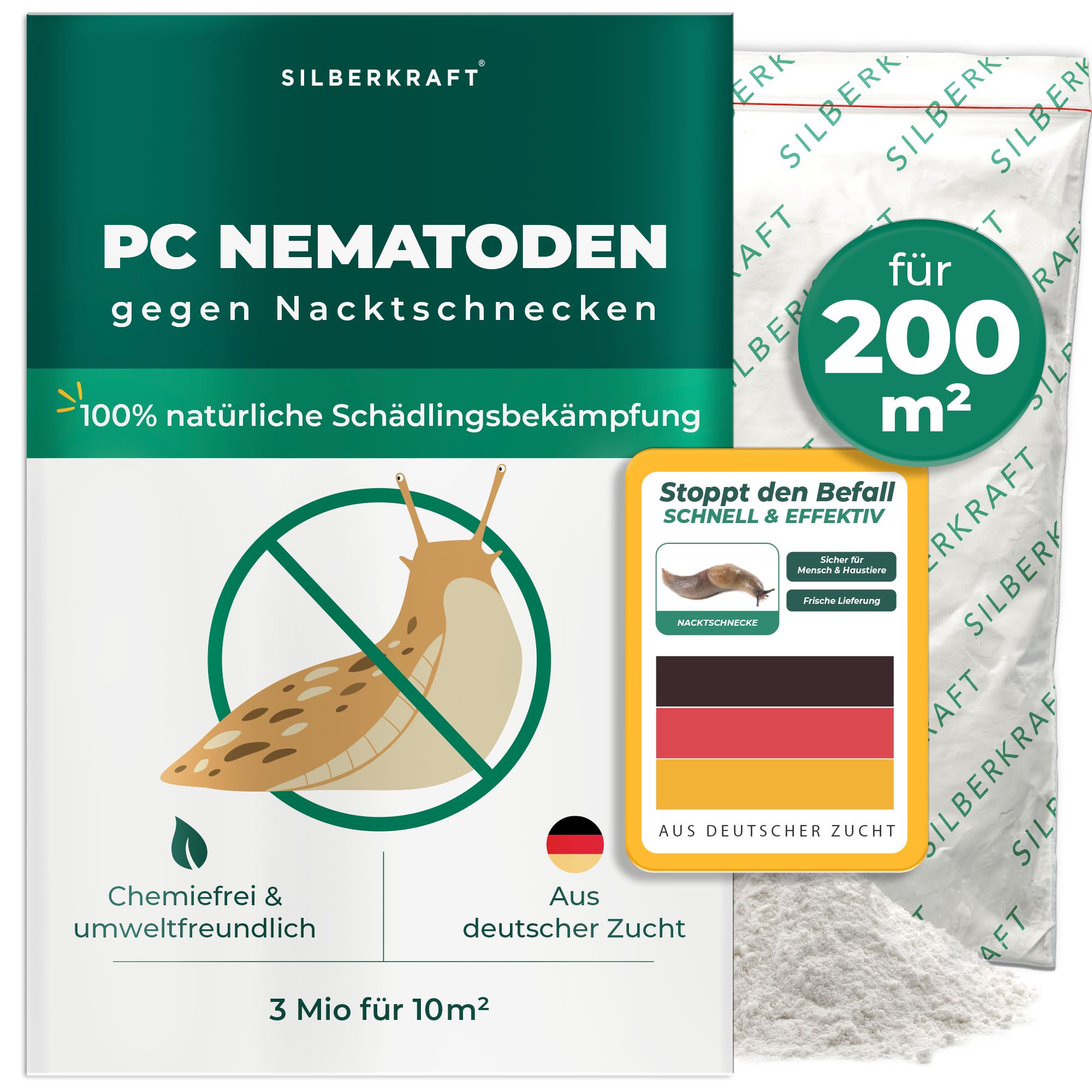 Silberkraft PC Nematoden gegen Nacktschnecken, 100% natürliche Schädlingsbekämpfung, chemiefrei, 3 Mio für 10 m².