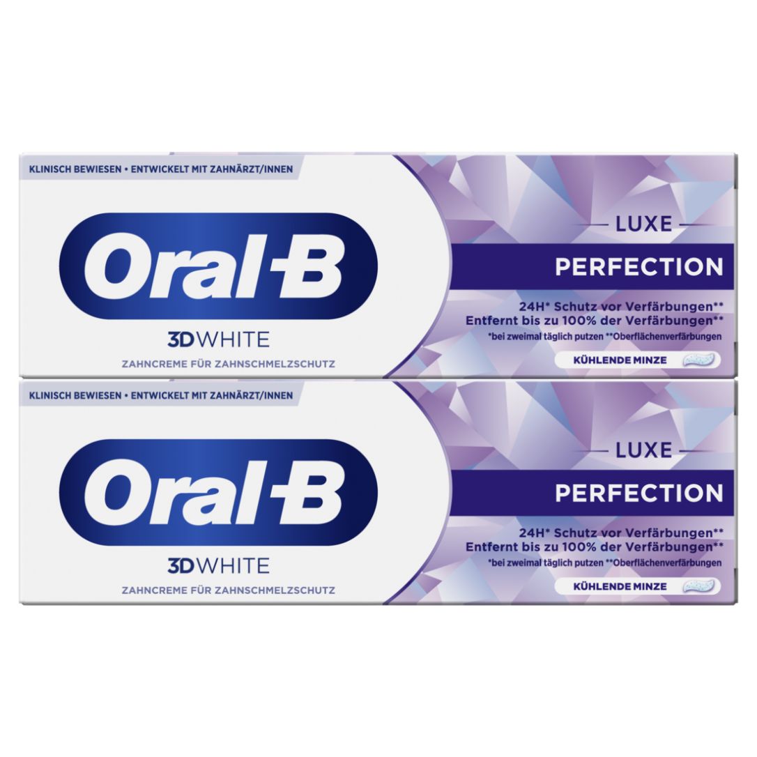 Oral-B 3D White Luxe Perfection Whitening Zahnpasta, Kühlende Minze, 2x75ml