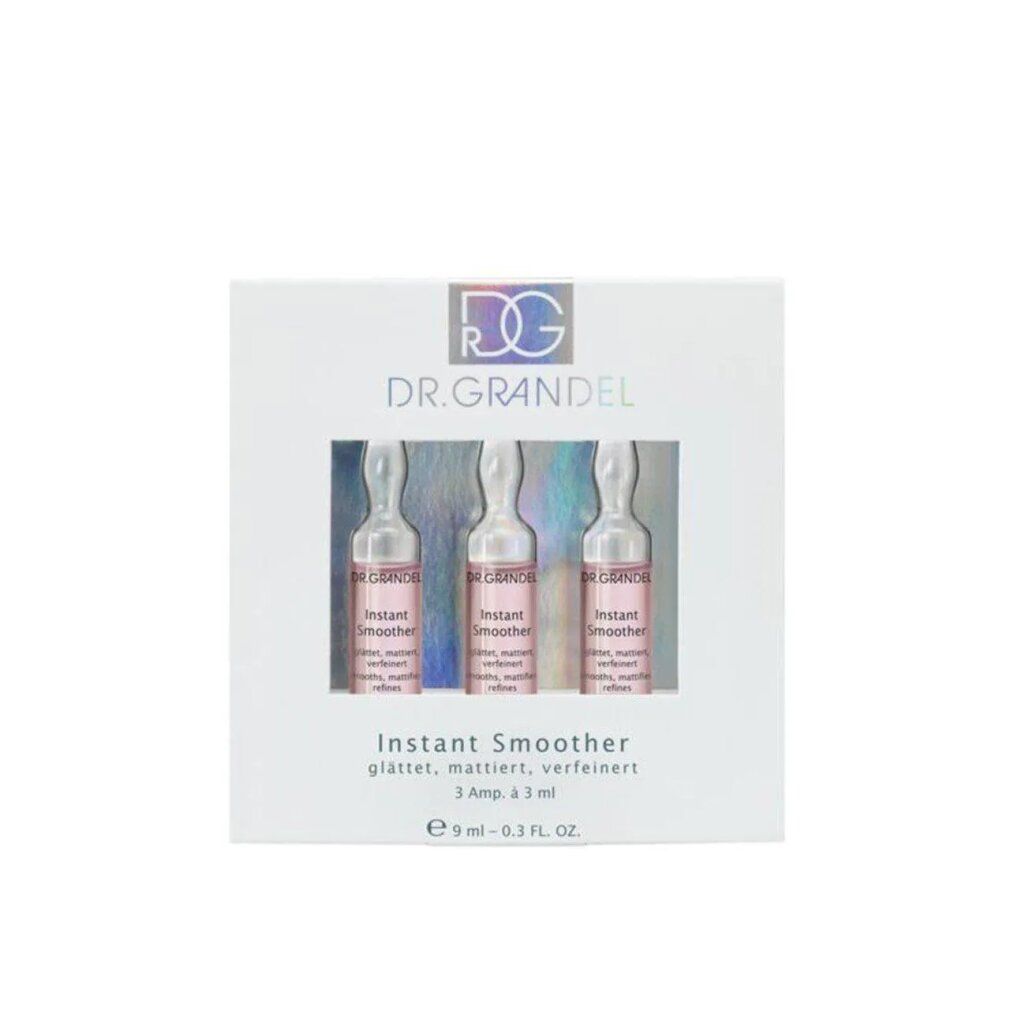Verpackung mit drei Ampullen. Aufschrift: DR. GRANDEL, Instant Smoother. 3 Ampullen à 3 ml.