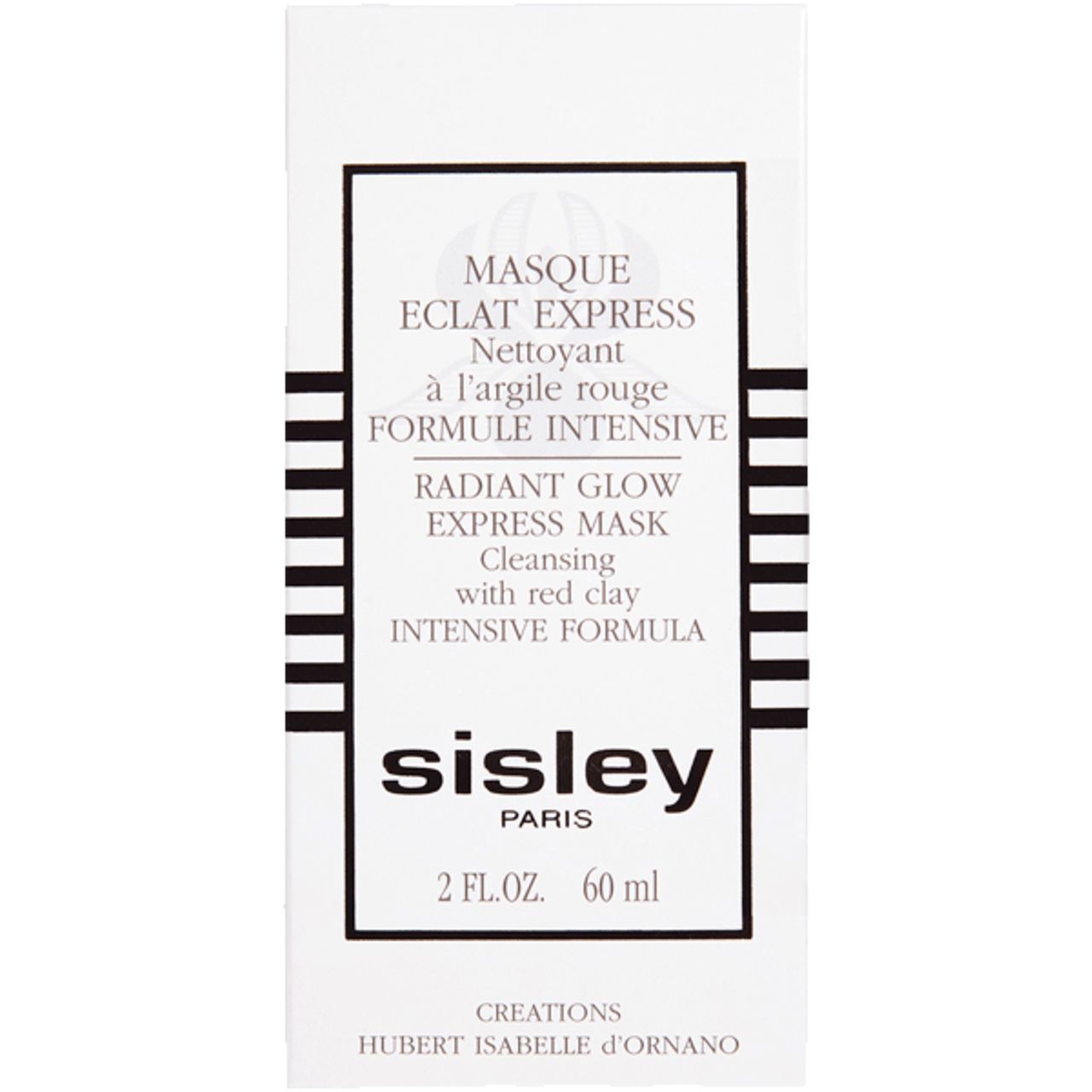 Sisley Masque Éclat Express Verpackung. Weiße Schachtel mit Produktbezeichnung, Marke und Text.