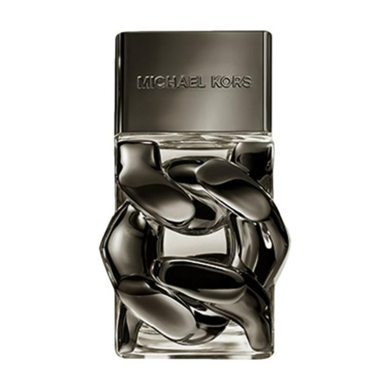 Flakon mit silberfarbener Kette. Oben steht "MICHAEL KORS".