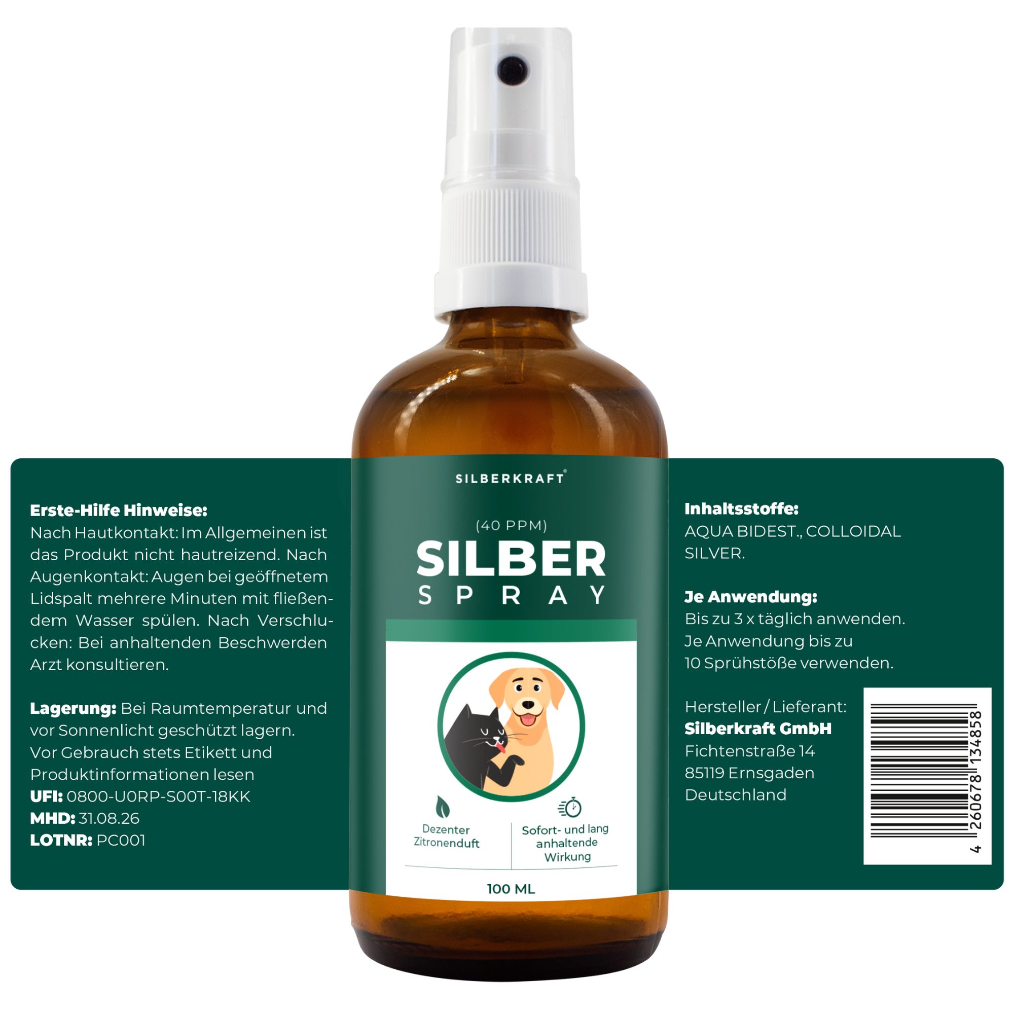 SILBERKRAFT Kolloidales Silberspray für Haustiere