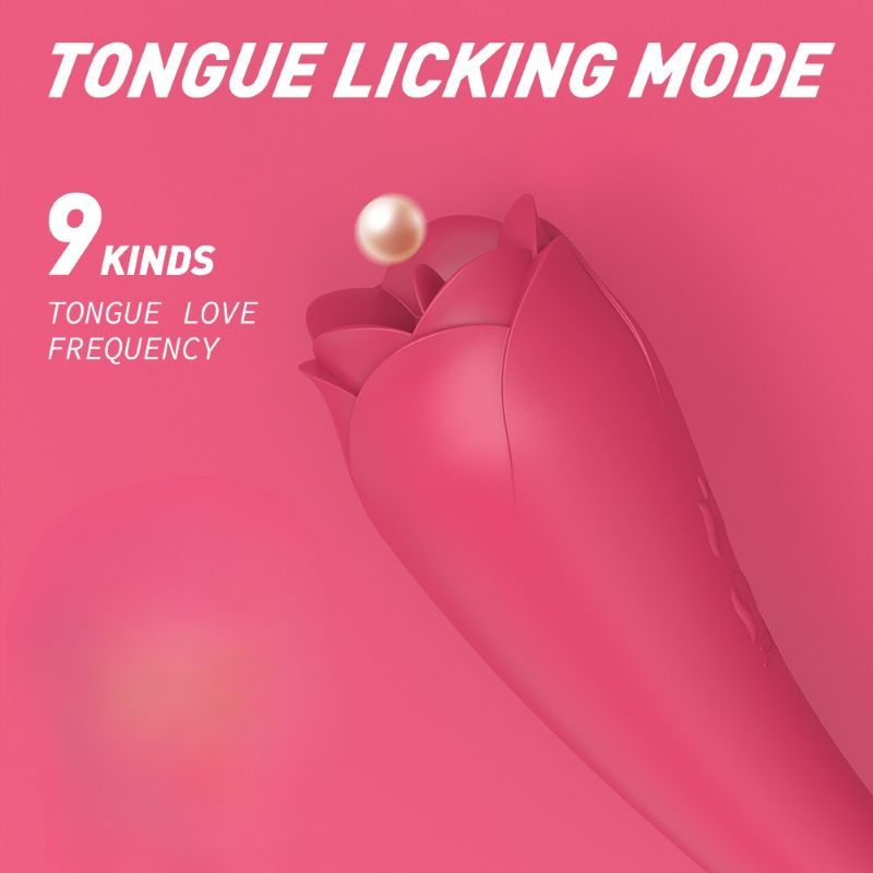 Rosa Vibrator mit Text: TONGUE LICKING MODE. Kugel.