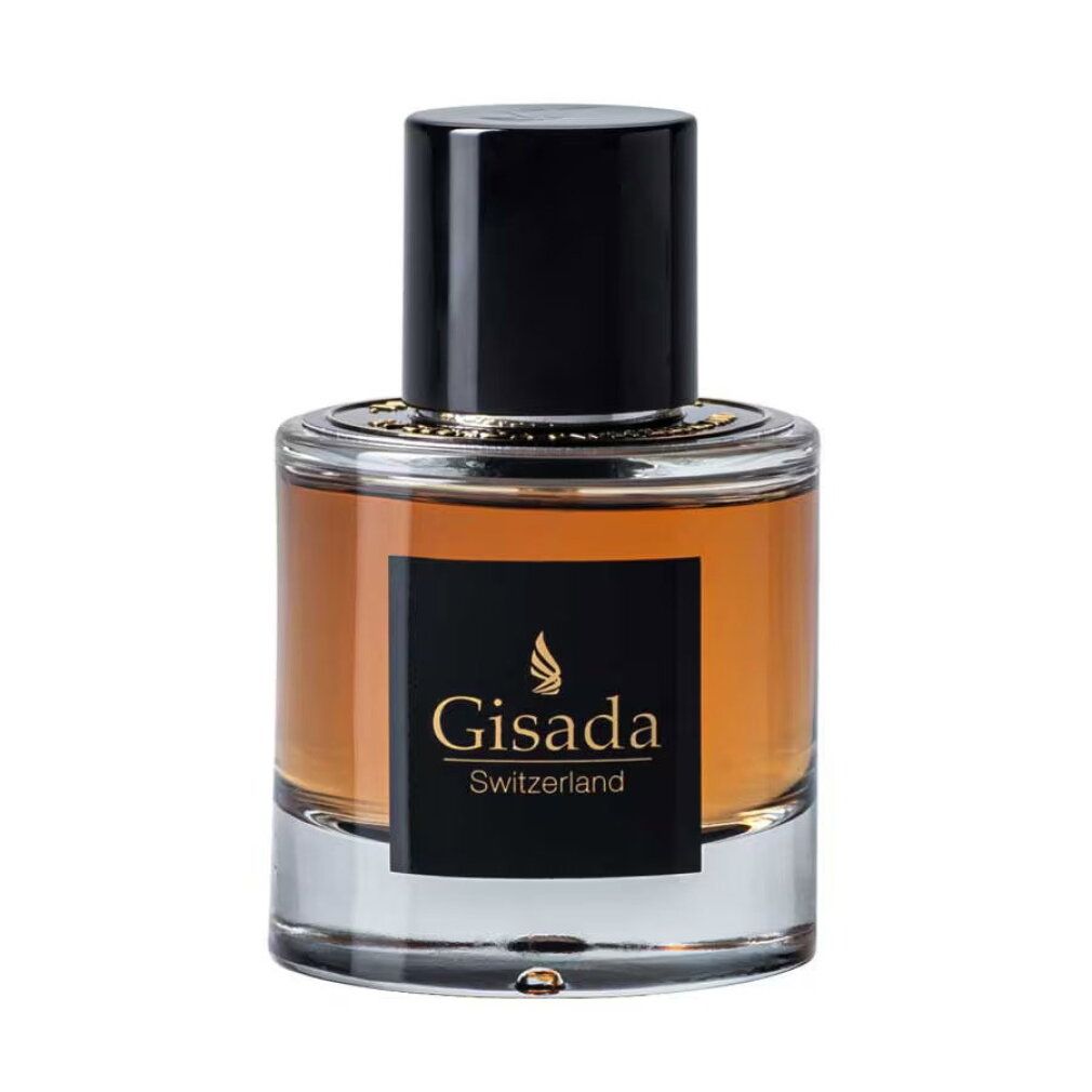 Gisada Ambassador For Men Eau de Parfum Nat. Spray in einem Glasflakon mit schwarzem Verschluss und schwarzem Etikett.