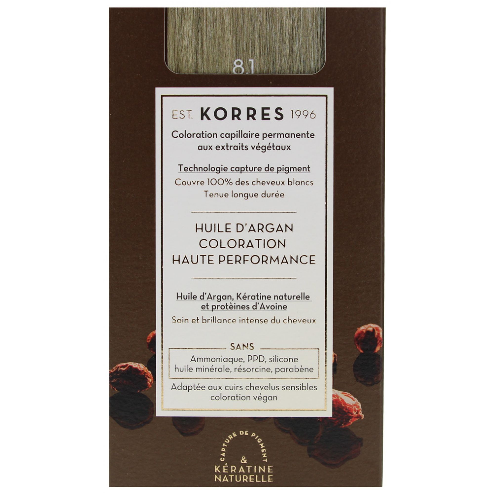 KORRES Arganöl Haarcoloration Hellblond Asch 8.1 Packung mit pflanzlichen Extrakten.
