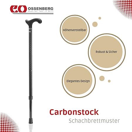 Ossenberg Carbonstock, schwarz. Höhenverstellbar, robust, elegantes Design. Schachbrettmuster.