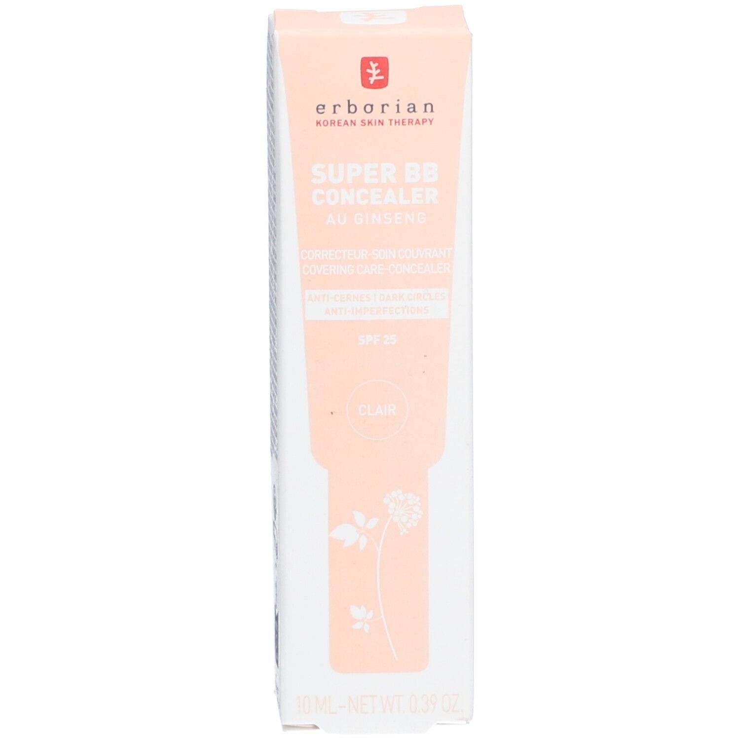 Erborian SUPER BB Concealer. Produkt und Verpackung. Karton mit Produktnamen und Logo.